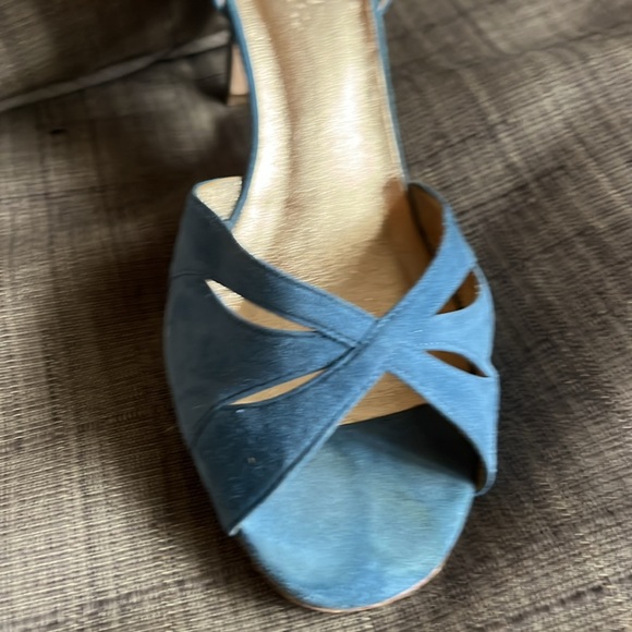 Women’s Italian Suede Blue Sandals - Size 9 Made in Italy Open Toe Heels - Picture 3 of 4